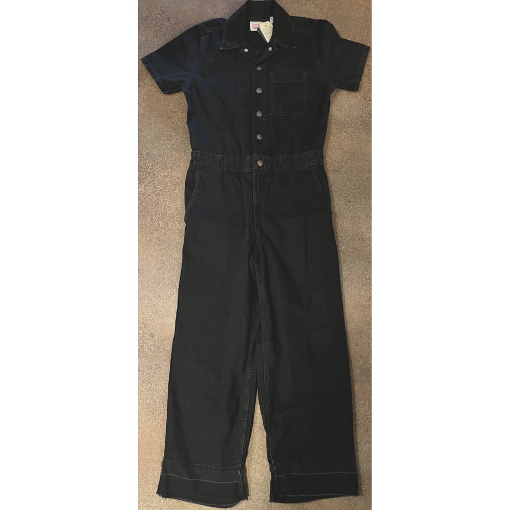 Levi's Women Standard Short Sleeve Black Denim Jumpsuit Coveralls A59340002 XS